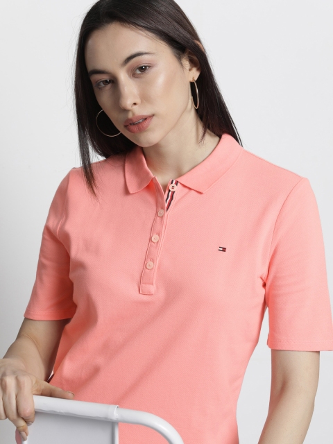 

Tommy Hilfiger Women Peach-Coloured Polo Collar T-shirt