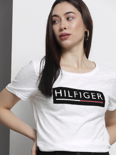 

Tommy Hilfiger Women White Brand Logo Printed T-shirt