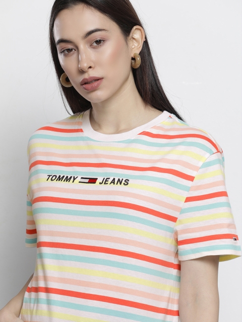 

Tommy Hilfiger Women Multicoloured Striped Drop-Shoulder Sleeves T-shirt, Multi