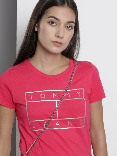

Tommy Hilfiger Women Pink Typography Printed Pure Cotton T-shirt