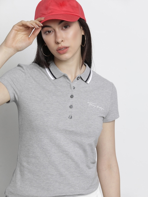 

Tommy Hilfiger Women Grey Polo Collar Slim Fit T-shirt