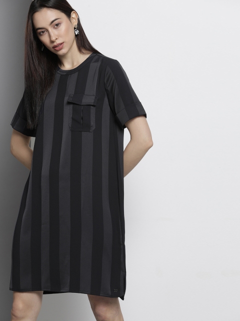 

Tommy Hilfiger Navy Blue & Charcoal Grey Striped T-shirt Midi Dress