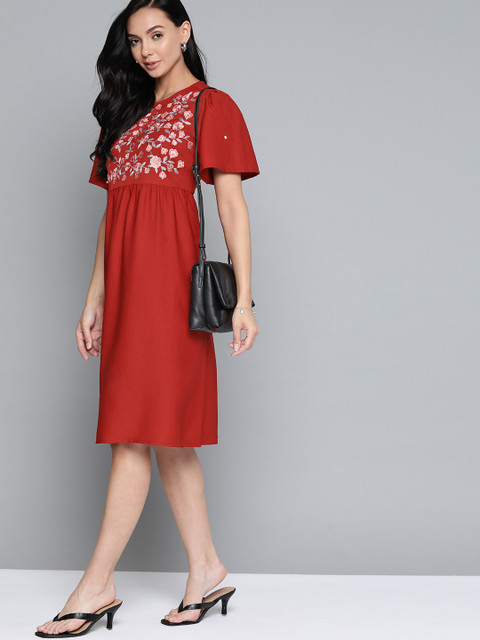 

Chemistry Red Floral Embroidered Fit & Flare Dress