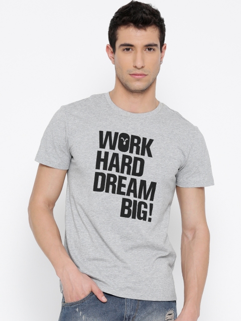 

Metersbonwe Men Grey Melange Printed Round Neck T-shirt