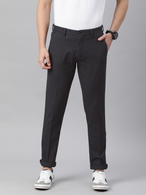 

Louis Philippe Sport Men Black Textured Comfy Tapered Fit Low-Rise Regular Trousers