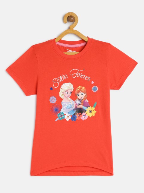 

Disney By Miss and Chief Girls Red Frozen Printed Pure Cotton T-shirt