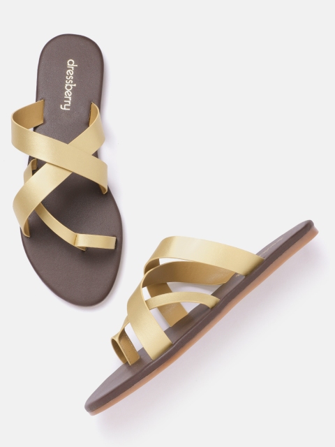 

DressBerry Women Gold-Toned Strappy One Toe Flats