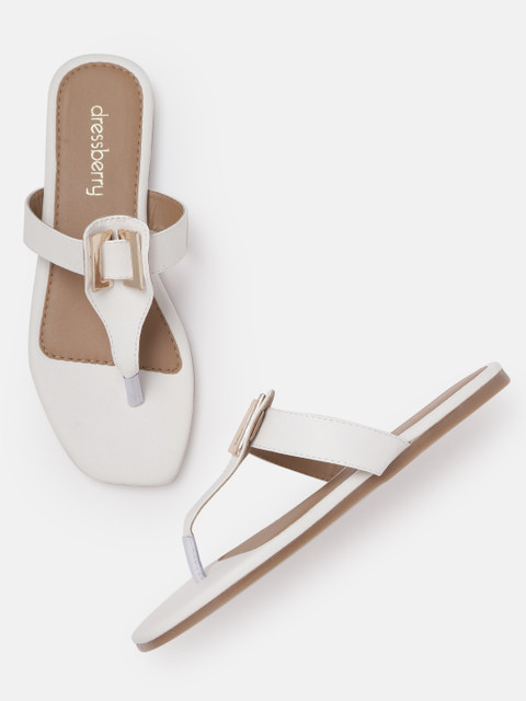 

DressBerry Women White Solid T-Strap Flats