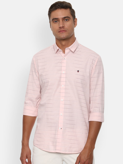 

Louis Philippe Sport Men Pink Slim Fit Horizontal Stripes Striped Casual Shirt