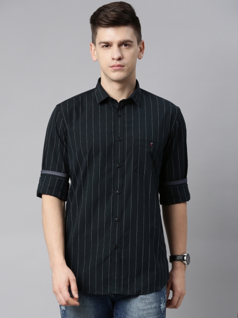

Louis Philippe Jeans Men Navy Blue Super Slim Fit Striped Casual Shirt