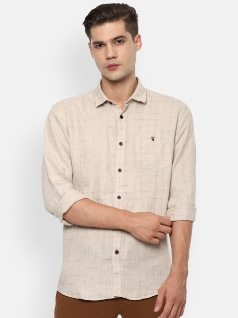 

Louis Philippe Sport Men Beige Slim Fit Windowpane Checks Casual Shirt