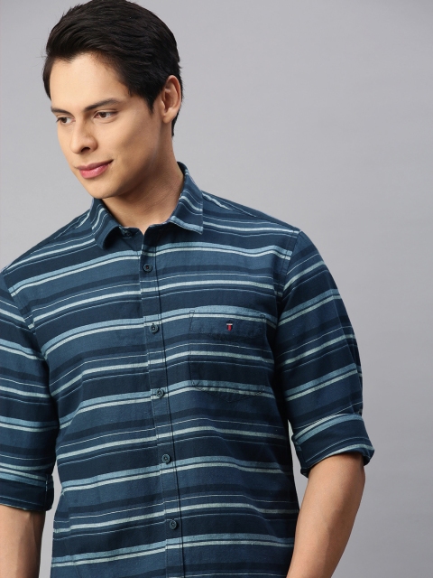 

Louis Philippe Sport Men Navy Blue Slim Fit Horizontal Stripes Striped Casual Shirt