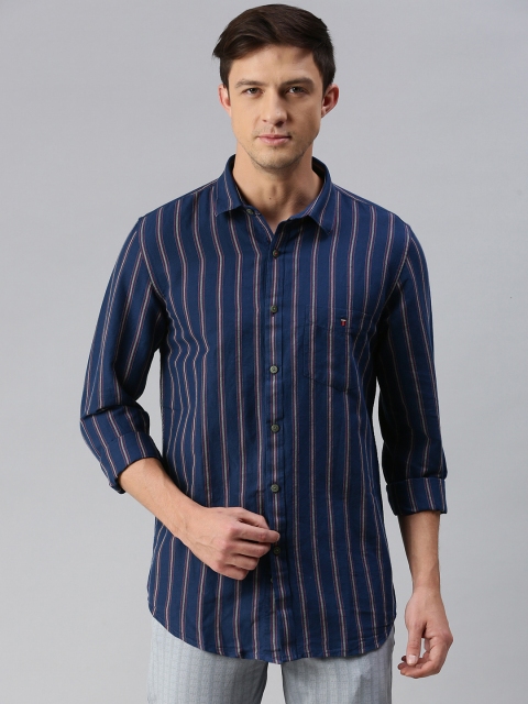 

Louis Philippe Sport Men Navy Blue Super Slim Fit Striped Casual Shirt