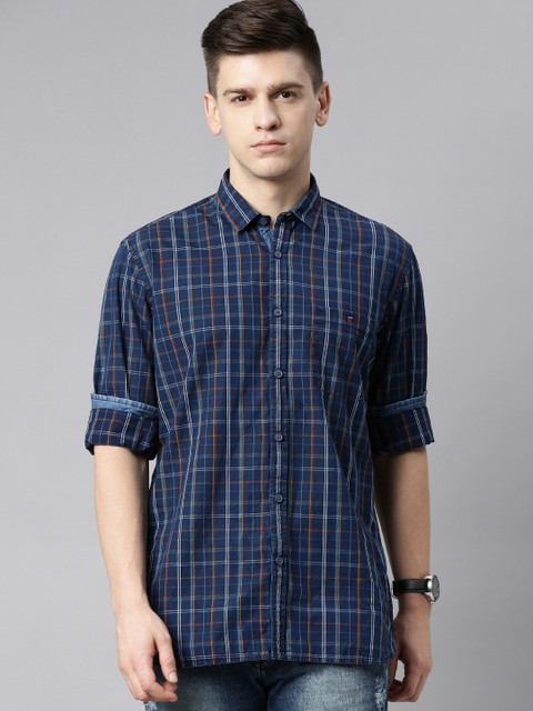 

Louis Philippe Jeans Men Navy Blue Slim Fit Checked Casual Shirt