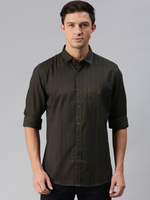 

Louis Philippe Sport Men Olive Green Slim Fit Striped Casual Shirt