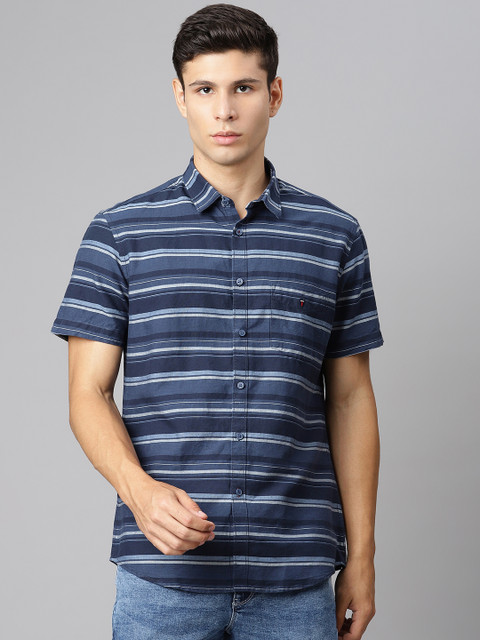 

Louis Philippe Sport Men Navy Blue Horizontal Striped Slim Fit Casual Shirt