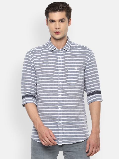 

Louis Philippe Jeans Men Blue Slim Fit Striped Cotton Casual Shirt