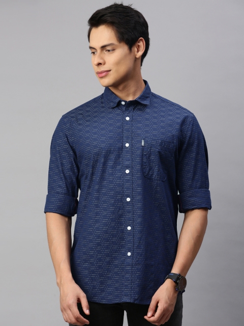 

Louis Philippe Jeans Men Navy Blue Slim Fit Horizontal Striped Casual Shirt