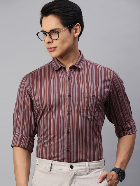 

Louis Philippe Jeans Men Maroon Slim Fit Striped Casual Shirt