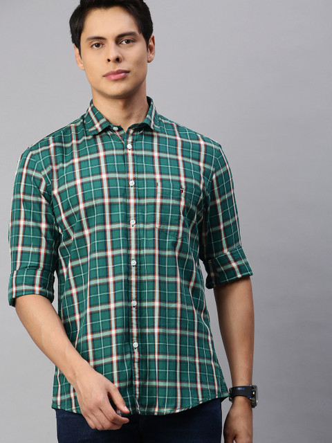 

Louis Philippe Jeans Men Green Slim Fit Checked Casual Shirt