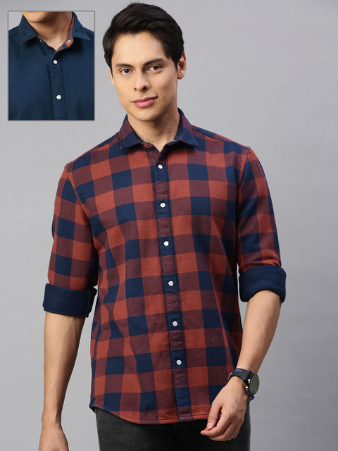 

Louis Philippe Jeans Men Red Slim Fit Reversible Checked Casual Shirt