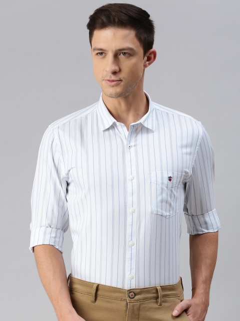 

Louis Philippe Sport Men White & Blue Super Slim Fit Striped Casual Shirt