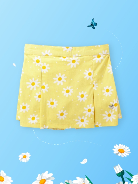 

Ed-a-Mamma Girls Yellow Floral Printed Sustainable Skorts with Pleats