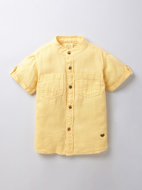 

Ed-a-Mamma Boys Yellow Regular Fit Solid Casual Sustainable Shirt