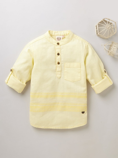 

Ed-a-Mamma Boys Yellow Regular Fit Striped Casual Sustainable Shirt