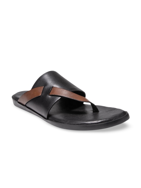 

dmodot Men Black Solid Leather One-Toe Flats