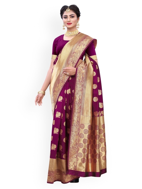 

KALINI Purple & Gold Woven Design Zari Poly Silk Jacquard Banarasi Saree