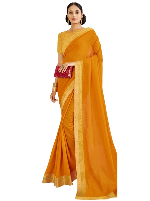 

KALINI Mustard Brown Embroidered Poly Silk Laced Saree With Unstitched Blouse