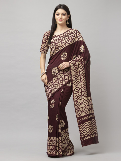 

KALINI Brown & Beige Geometric Printed Saree