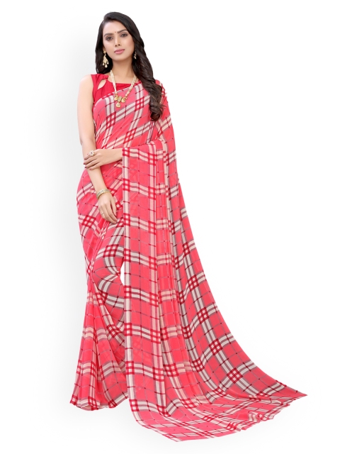 

KALINI Pink Checked Pure Georgette Saree