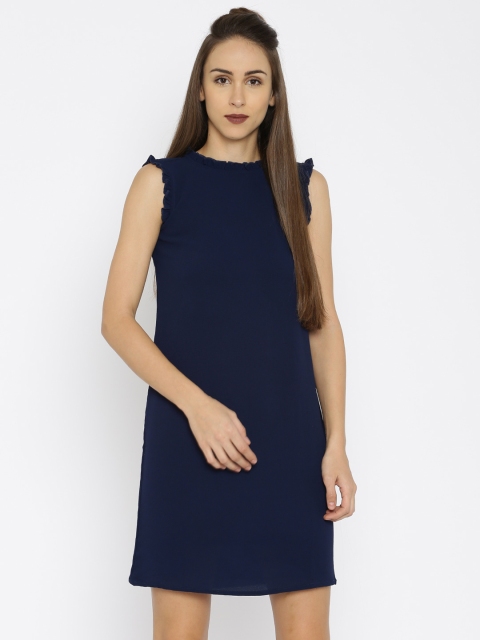 

AND Women Navy Blue Solid Sheath Dress