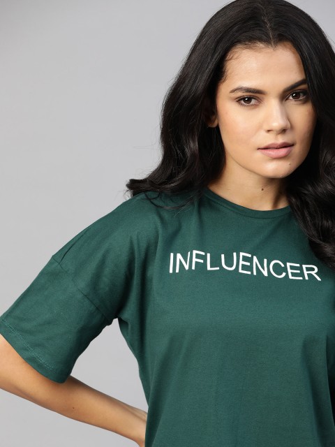 

Kook N Keech Women Green Typography Printed Drop-Shoulder Sleeves T-shirt
