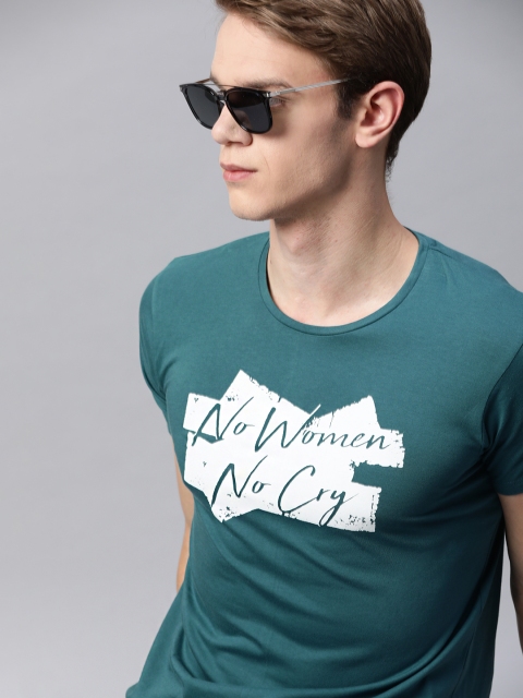 

Kook N Keech Men Teal Blue & White Typography Printed T-shirt