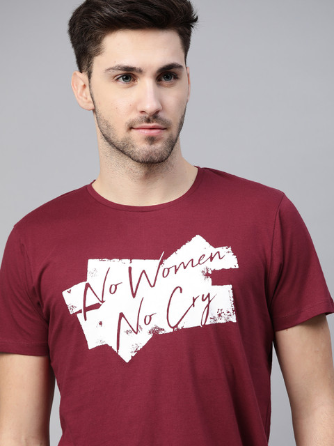 

Kook N Keech Men Burgundy White Typography Printed Pure Cotton T-shirt