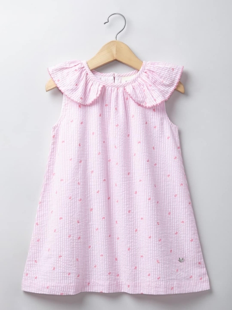 

Ed-a-Mamma Pink Printed Peter Pan Collar A-Line Sustainable Dress