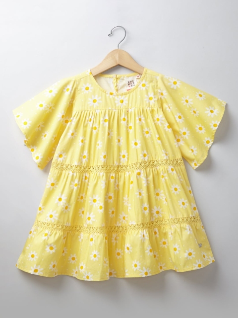 

Ed-a-Mamma Yellow Floral Cotton A-Line Sustainable Dress
