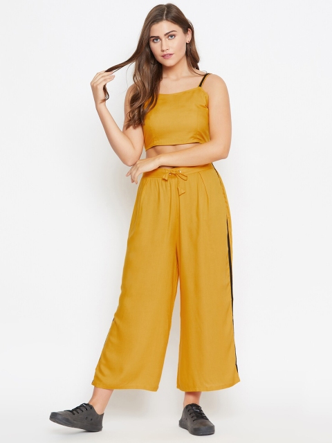 

Castle Women Mustard Yellow & Black Solid Crop Top with Palazzos