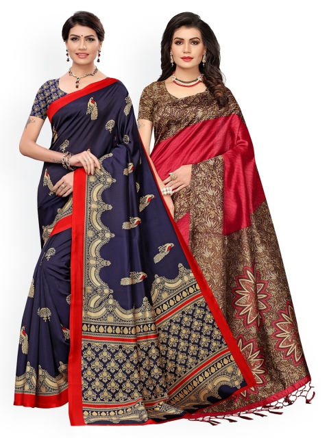 

KALINI Set Of 2 Red & Blue Woven Design Art Silk Saree