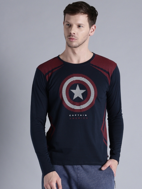 

Kook N Keech Marvel Men Navy Blue Printed Round Neck Pure Cotton T-shirt