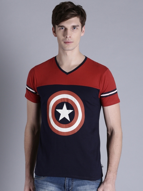 

Kook N Keech Marvel Men Maroon & Navy Colourblocked T-shirt