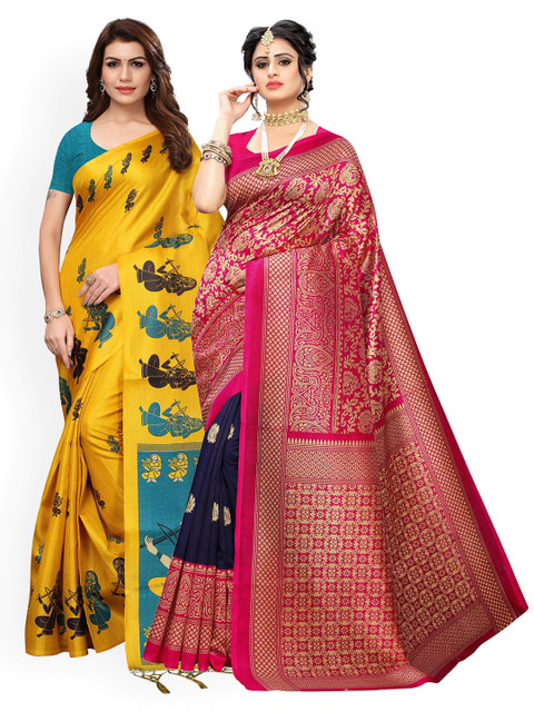 

KALINI Pack Of 2 Red & Pink Woven Design Zari Art Silk Sarees, Multi