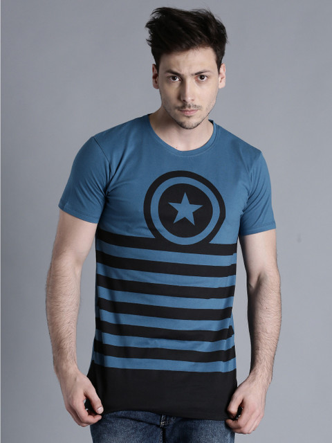 

Kook N Keech Marvel Men Teal Blue & Black Striped T-shirt
