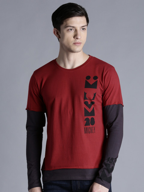 

Kook N Keech Disney Men Maroon & Charcoal Grey Printed T-shirt
