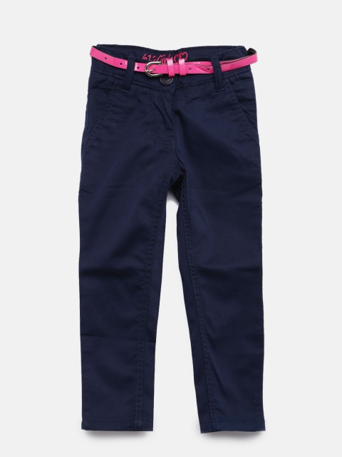 

612 league Star Collection Girls Navy Blue Regular Fit Solid Regular Trousers