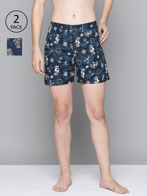 

Mast & Harbour Men Pack of 2 Printed Cotton Boxers MNH-KEN-MBOX- PRINT-02ZD, Navy blue