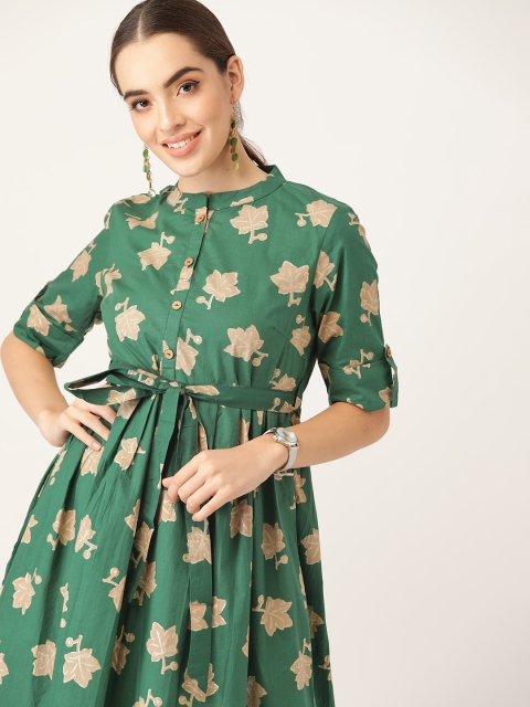

Anouk Green & Beige Cotton Foil Print Ethnic Midi Dress